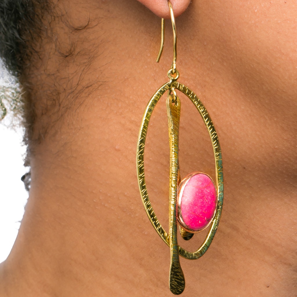 Pink Howlite Brass Earing | Pink Abyss | Yakubu Designs  1