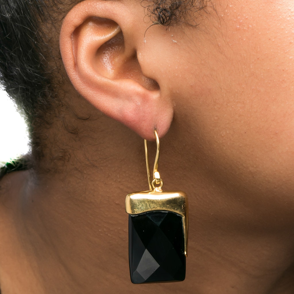 Agate Stone Brass Earing | Black Ice | Yakubu Designs 1