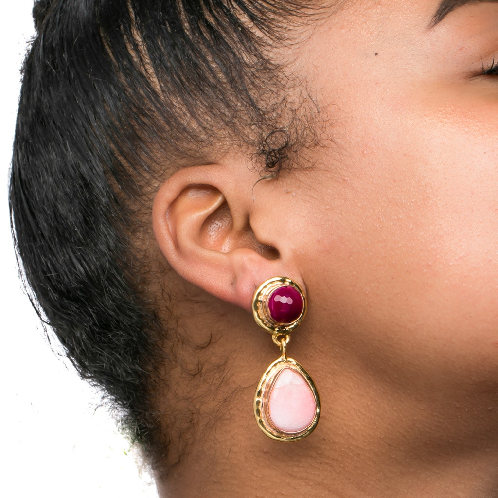 Pink Howlite Brass Earing | Rosebud | Yakubu Design  1