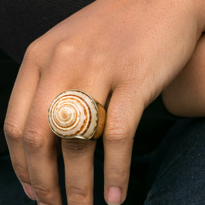 Fossil Shell Brass  Ring | Under the Sea | Yakubu Design 1