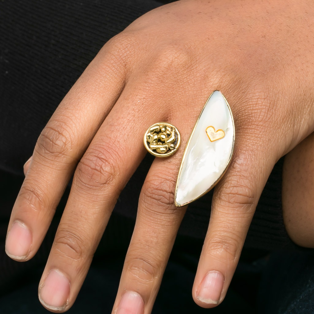 Shell Brass Ring | Moon Heart | Yakubu Design 1