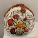 "Flower Basket" Floral Print Handwoven Rattan Bag