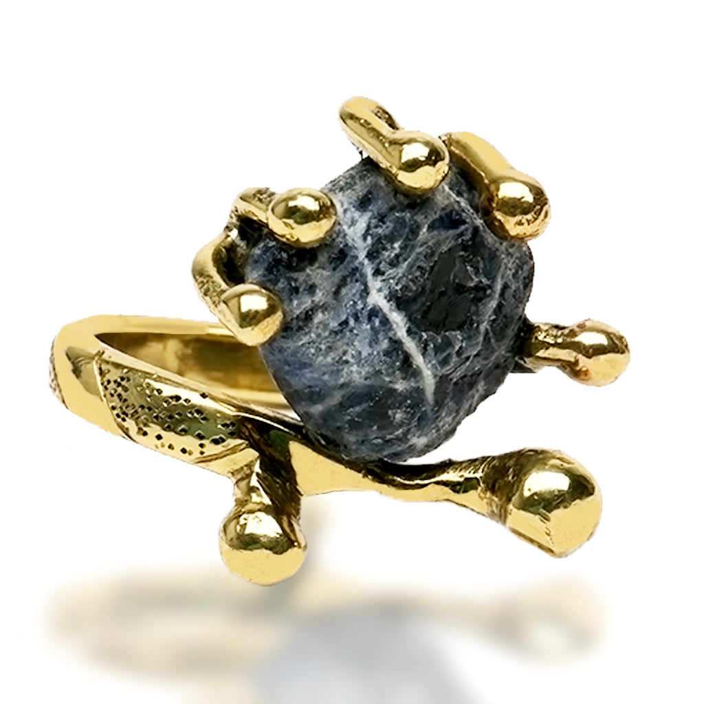Lava Luxe Set | Agate Druzy Stone Brass Necklace | Sodalite Stone Ring Brass | Yakubu Design | Image 7
