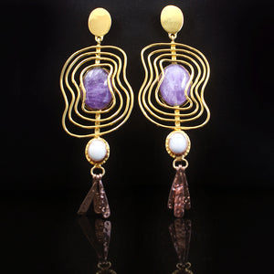 Agate 18k gold plating Bracelet | Rose quartz, Onyx Material Brass, Copper Earing | Set | Yakubu Design Image 4