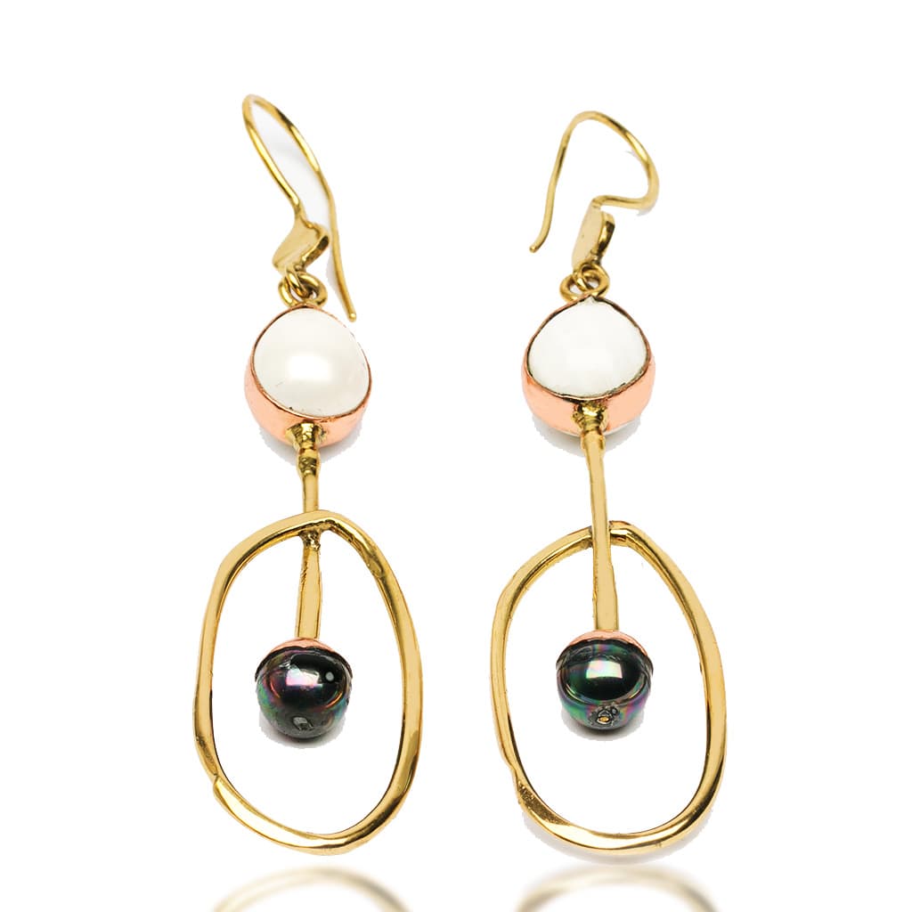 Pearl Brass Earing | Pearl Orbit | Yakubu Design 2