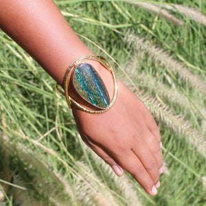 Chinese green azurite, Brass Bracelet  | The Goddess | Yakubu Design | 3