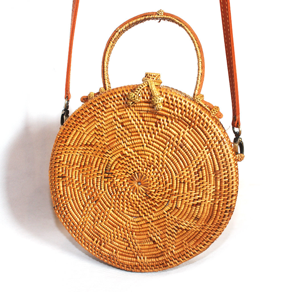 Round Rattan Cross Body Bag w/Bow Clasp | Yakubu Design | Image 3