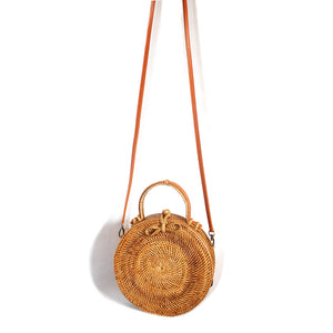 Round Rattan Cross Body Bag w/Bow Clasp | Yakubu Design | Image 2