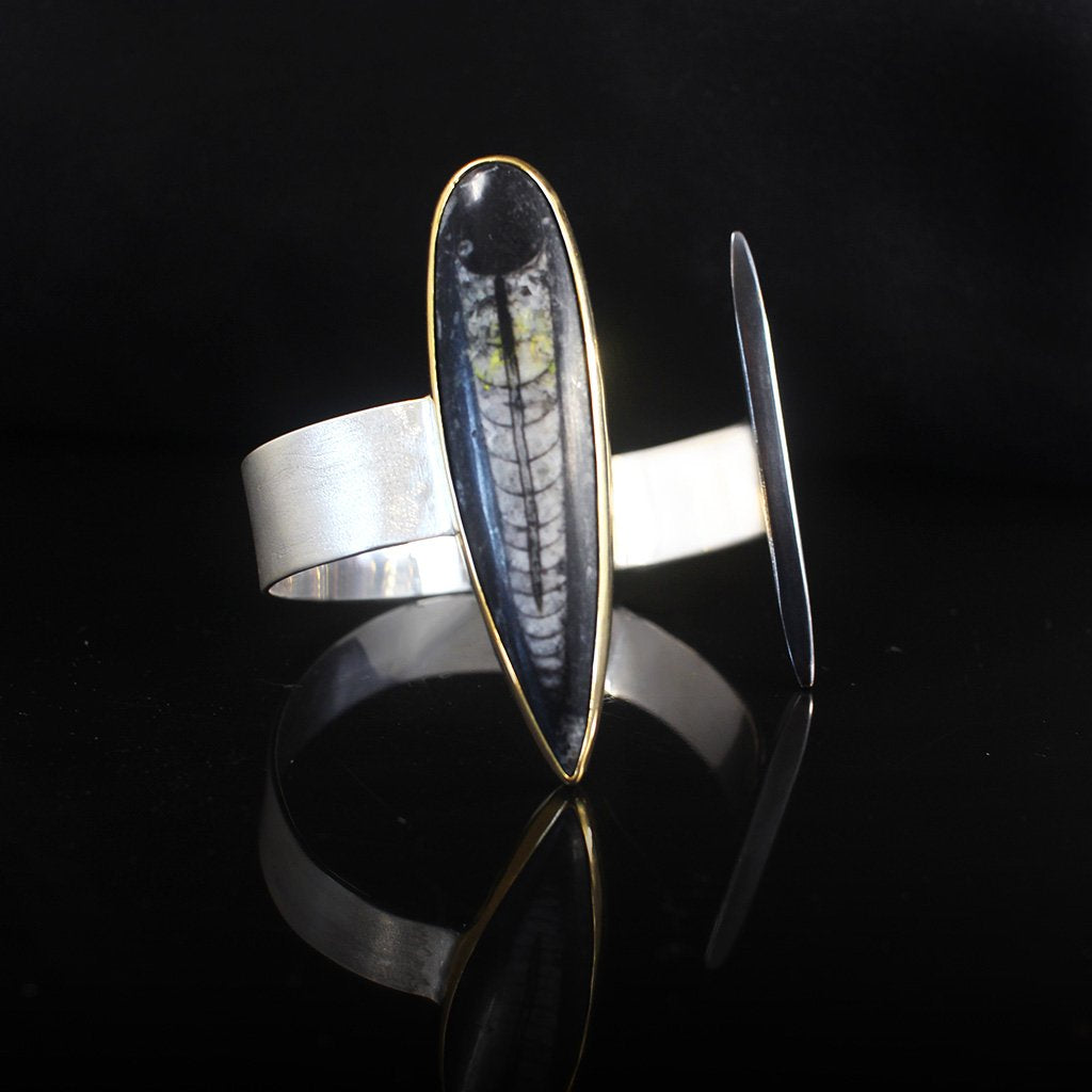 Orthoceras 18k gold plating Bracelet | Black rutilated quartz 18k gold plating Ring| Yakubu Design Image 3