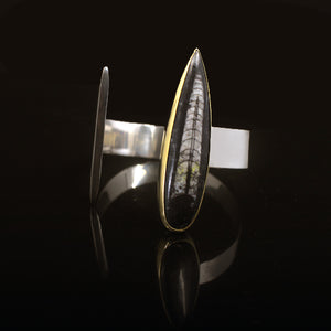 Orthoceras 18k gold plating Bracelet | Black rutilated quartz 18k gold plating Ring| Yakubu Design Image 4