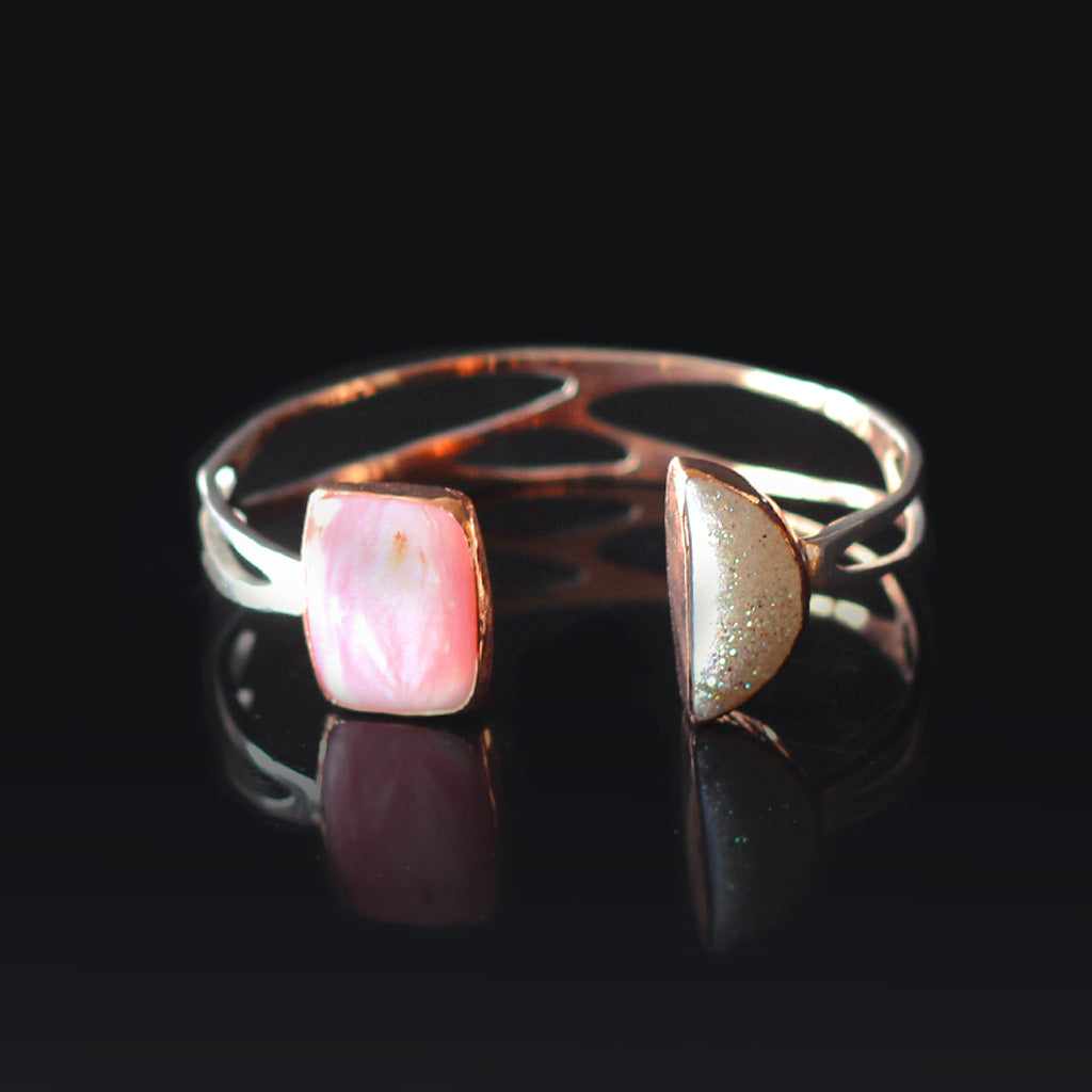Pearly Pink | Opal Druzzy Stone Rose Gold-Plated Bracelet | Pink Opal Stone Rose Gold-Plated Ring | Yakubu Design | Image 2