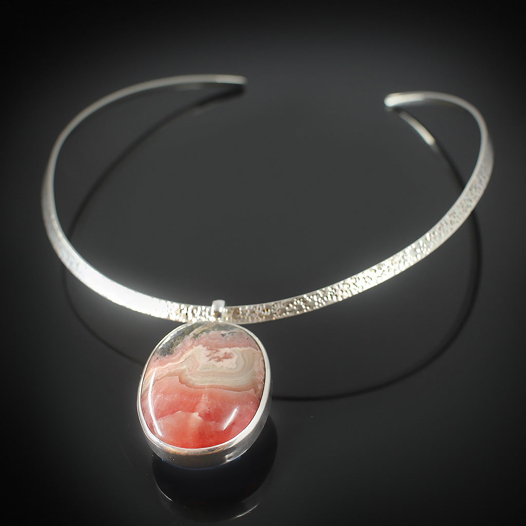 Rodhochrosite Silver Necklace|Rodhochrosite Silver Bracelet|Set image 4