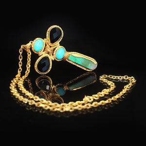 Agate Stone 18k gold plating Cross Necklace | Agate Brass Bracelet | Set | Yakubu Design image 3