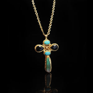 Agate Stone 18k gold plating Cross Necklace | Agate Brass Bracelet | Set | Yakubu Design image 4