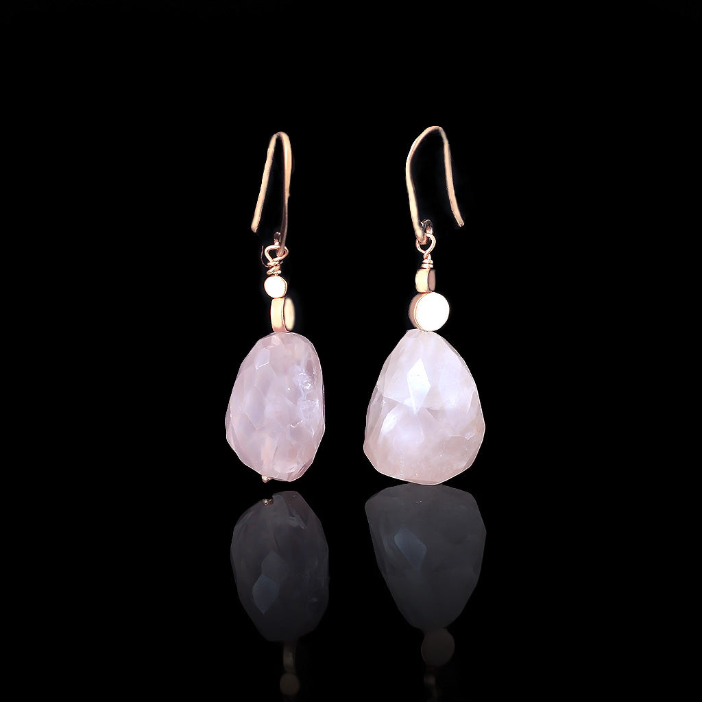 "Harmony Squared" Rose Quartz or Amethyst Rose Gold-Plated Silver Earrings