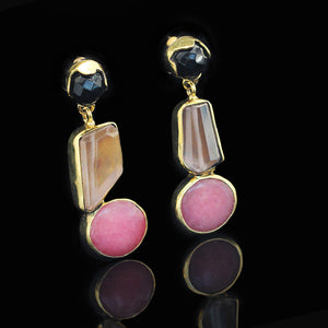 Precious Pink | Pink Jade, Rose Quartz, Onyx, Brass, Copper Earing | Yakubu Design | Image 2