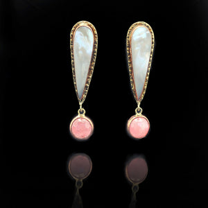 Elongated Pink | Shell, Rose Quartz, Copper, Brass Earrings | Yakubu Design | Image 1      