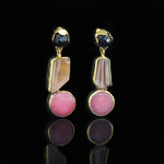 Precious Pink | Pink Jade, Rose Quartz, Onyx, Brass, Copper Earing | Yakubu Design | Image 1