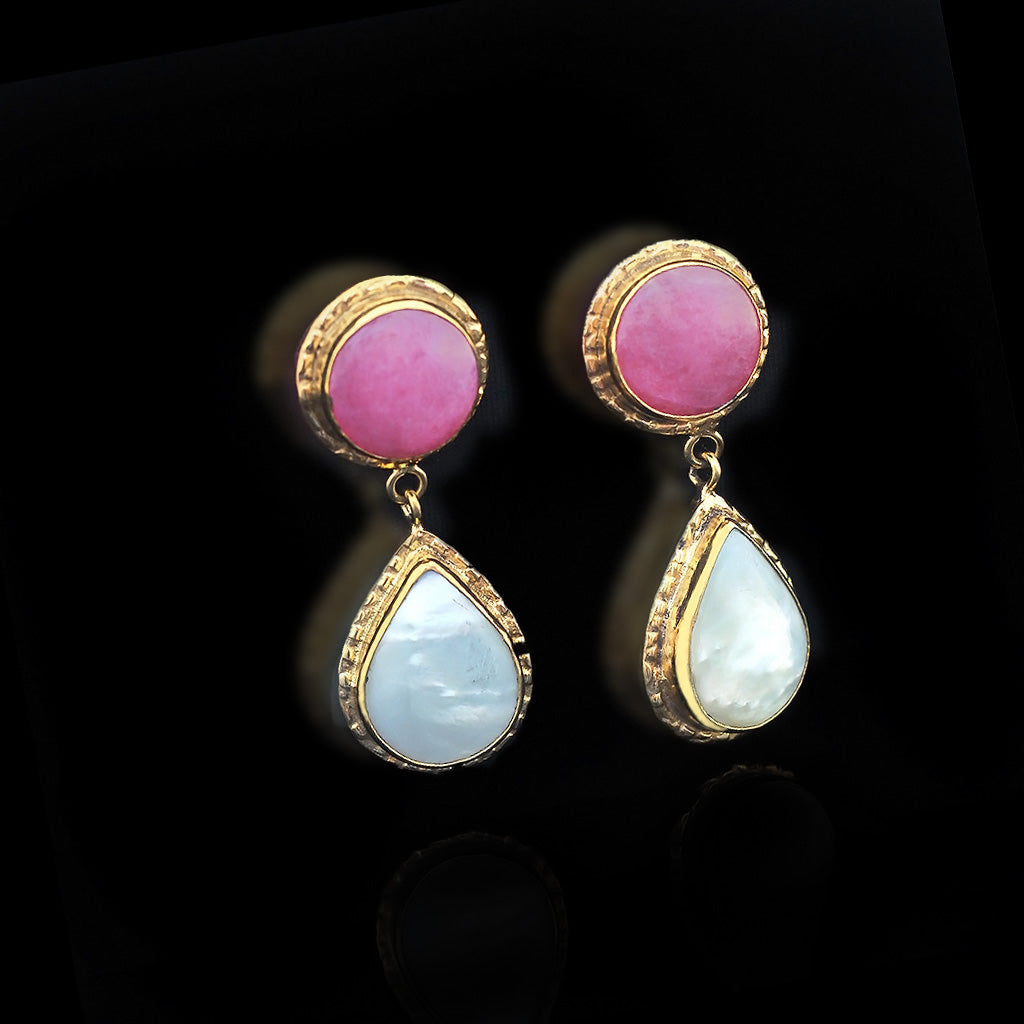 Pink Standards |Pink Jade, Shell, Brass, Copper Earing | Yakubu Design | Image 2