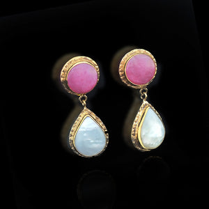 Pink Standards |Pink Jade, Shell, Brass, Copper Earing | Yakubu Design | Image 2