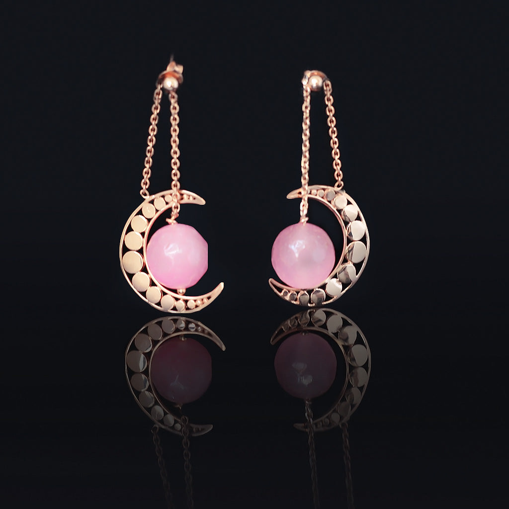 Pink under the moon | Rose Quartz, Rose Gold-Plated Silver 925 Earing | Yakubu Design | Image 2