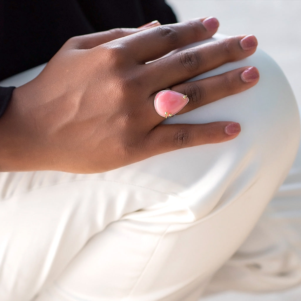 Pink Tear | Pink Opal Stone Ring 18k gold-plated  | Yakubu Design | Image 1