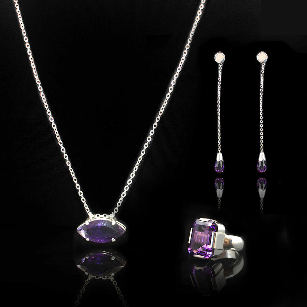 February Set | Amethyst Silver Necklace | Amethyst Silver Earing | Amethyst Silver Ring | Yakubu Design | Image 1