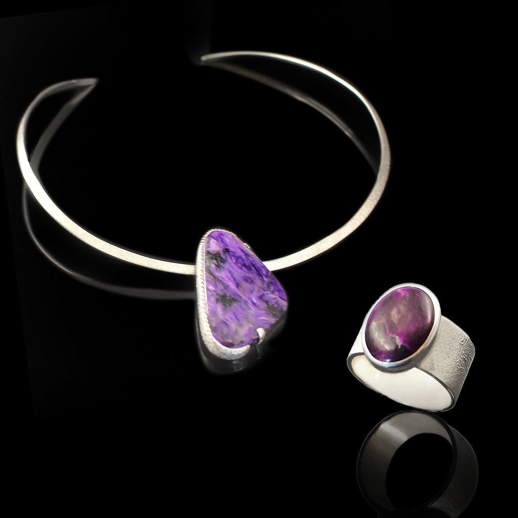Chaorite Stone Necklace Silver | Sugilite Stone Ring Silver | Set | Yakubu Design | Image 1