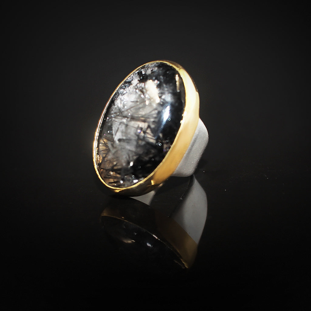Orthoceras 18k gold plating Bracelet | Black rutilated quartz 18k gold plating Ring| Yakubu Design Image 6