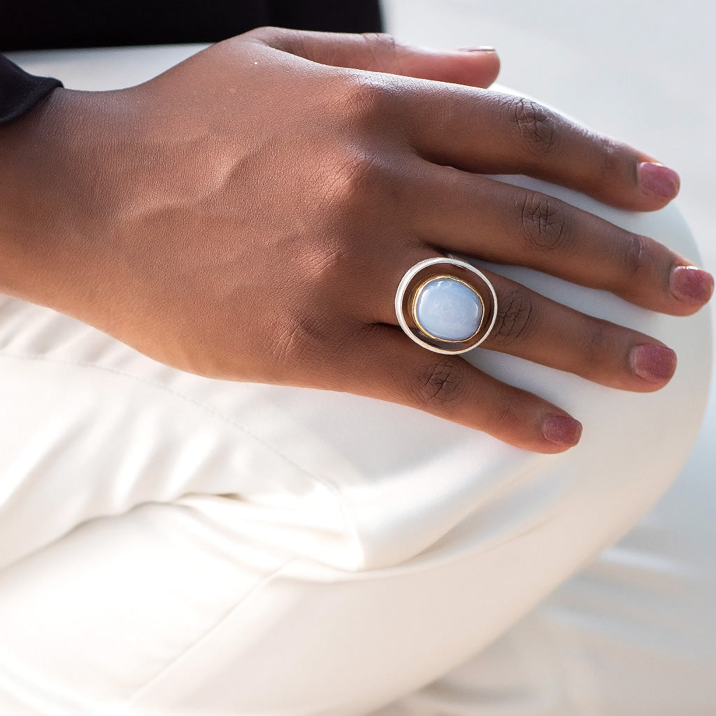 Floating Lace Ring | Blue Lace Agate Stone Ring Silver | Yakubu Design | Image 4