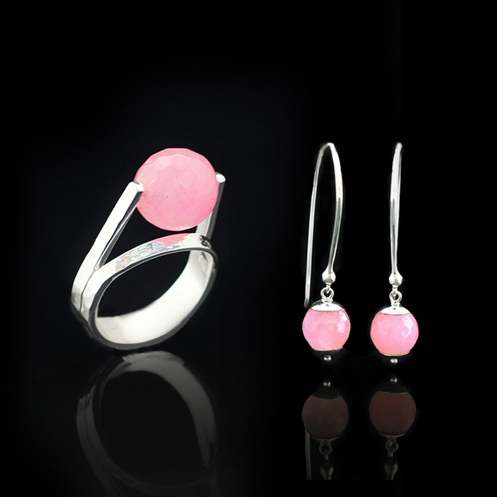 Pink Serenity Set | Rose Quartz, Silver Ring | Rose Quartz, Silver Ring Earing | Yakubu Design | Image 1