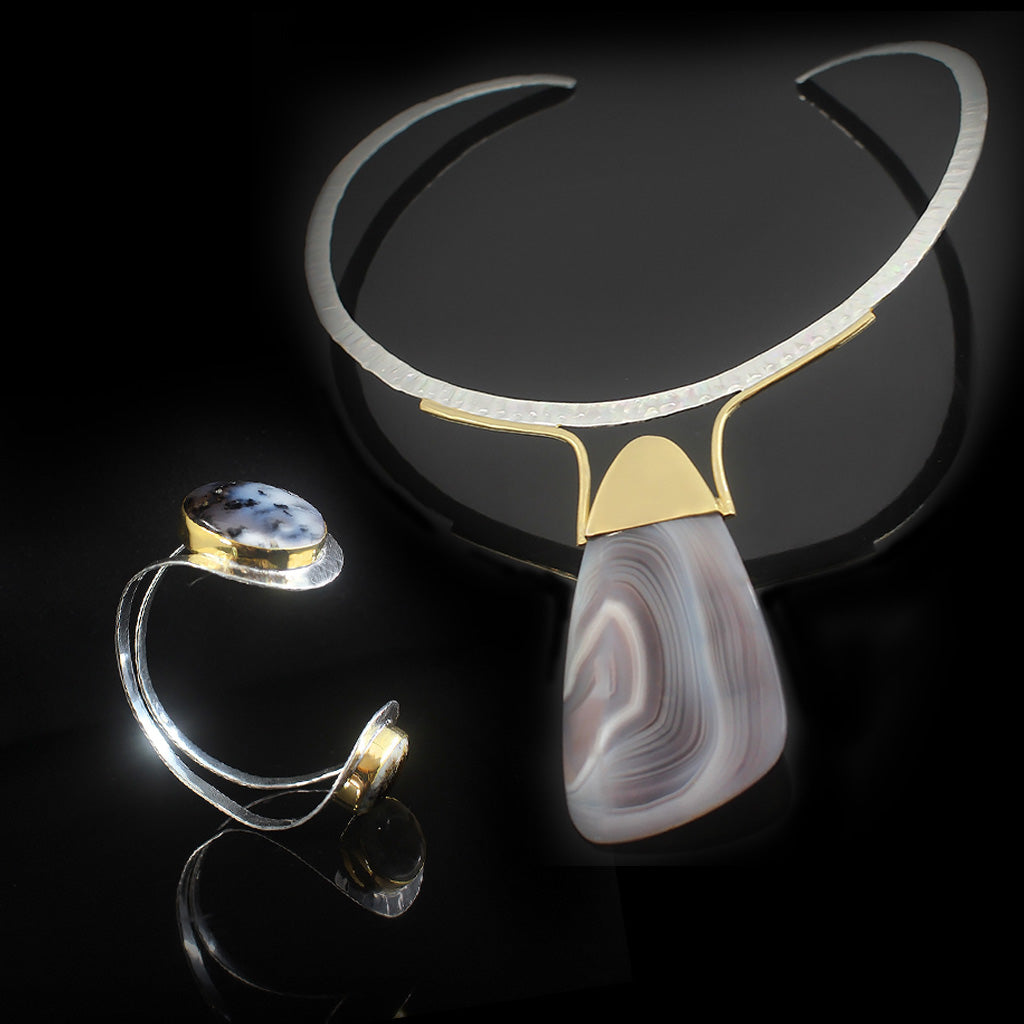 Agate Stone Necklace Silver | Jasper Stone Bracelet Silver | Yakubu Design | Image 1