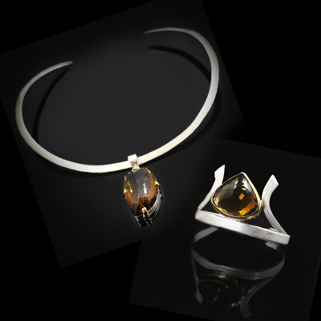 Honeycomb and Honey Drop Set | Honey Quartz Necklace 18k gold-plated | Honey Quartz Bracelet 18k gold-plated | Yakubu Design | Image 1